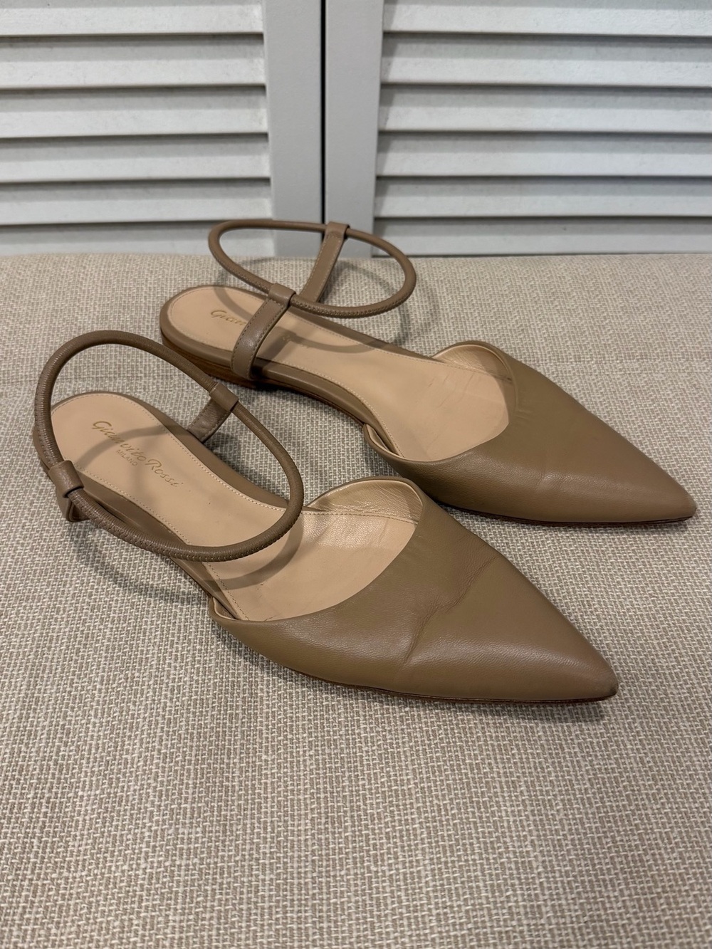 Gianvito Rossi Leather Ascent Flats Ankle Strap Taupe Size 38.5 US 8.5